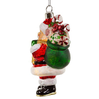 Glass Illuminated Gems USB Warm White LED Santa With Gift Bag Ornament