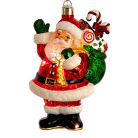 Glass Illuminated Gems USB Warm White LED Santa With Gift Bag Ornament