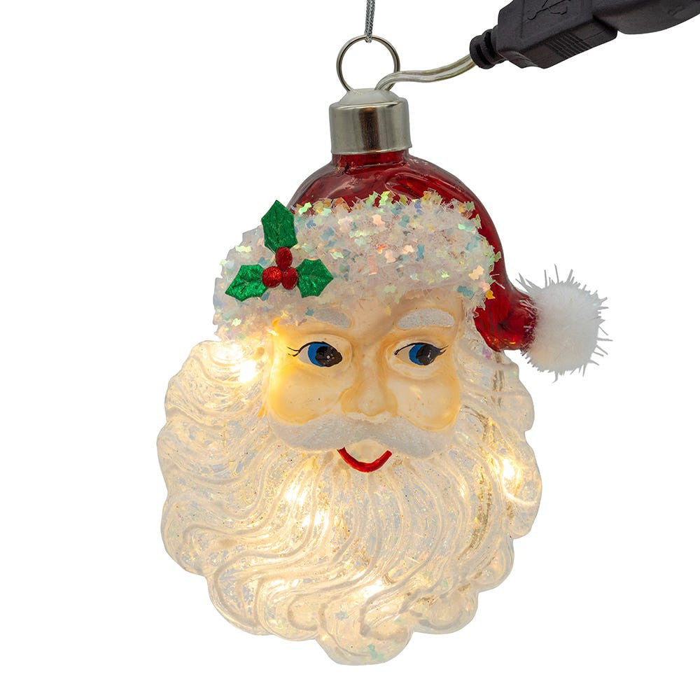 Glass Illuminated Gems USB Warm White LED Fairy Light Santa Head Ornament