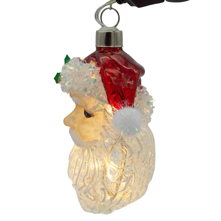 Glass Illuminated Gems USB Warm White LED Fairy Light Santa Head Ornament