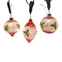 90MM Glass Illuminated Gems USB Warm White LED Fairy Light Holly Leaves Bal, Onion & Finial Ornaments