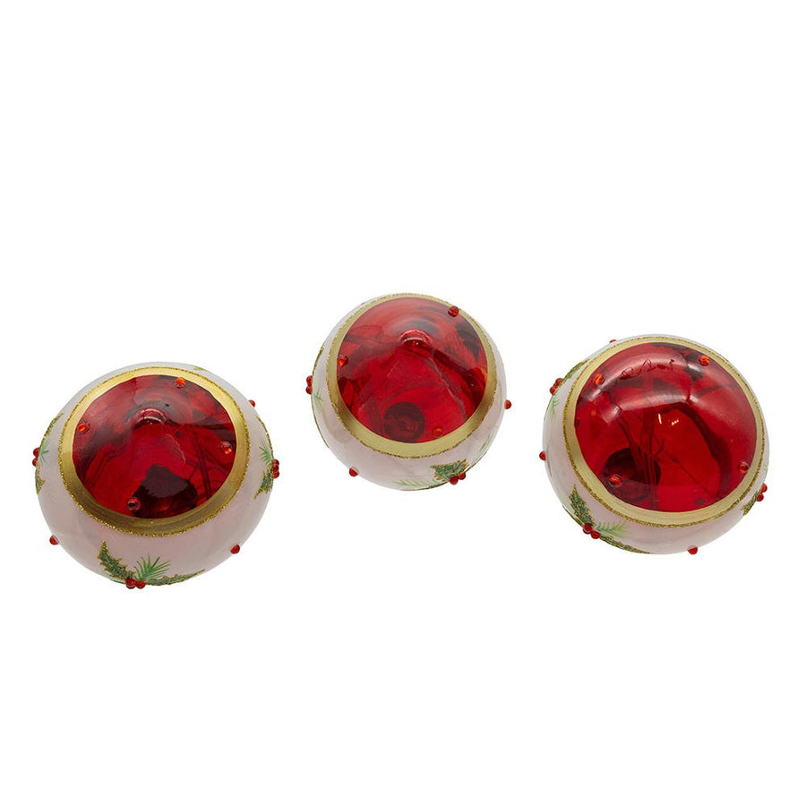 90MM Glass Illuminated Gems USB Warm White LED Fairy Light Holly Leaves Bal, Onion & Finial Ornaments