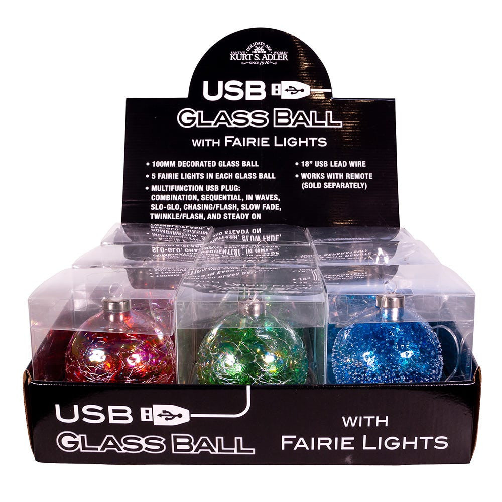 100MM Illuminated Gems USB Lighted Glass Ball Ornaments