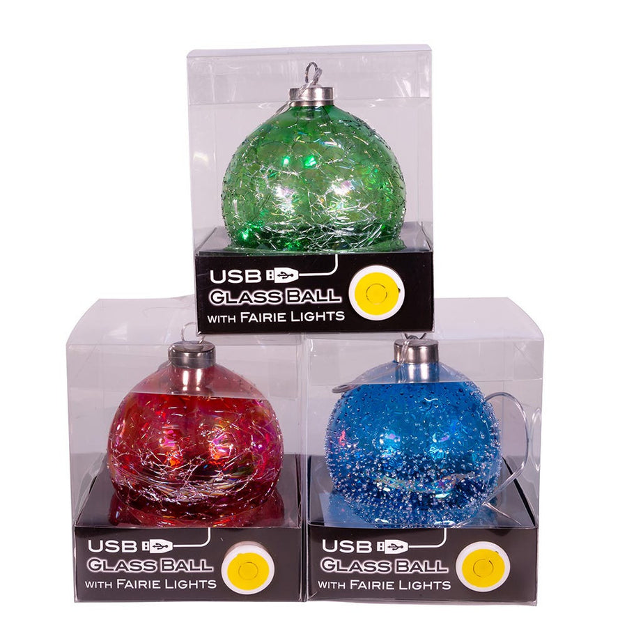 100MM Illuminated Gems USB Lighted Glass Ball Ornaments