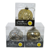 100MM Illuminated Gems Lighted USB Gold and Silver Glass Ball Ornaments