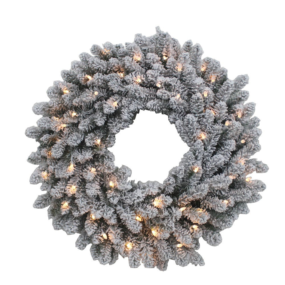 24" Pre-Lit Battery Operated Warm White LED Vail Pine Wreath