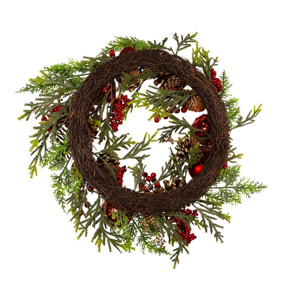 24" Un-Lit Decorated Green Rattan Wreath