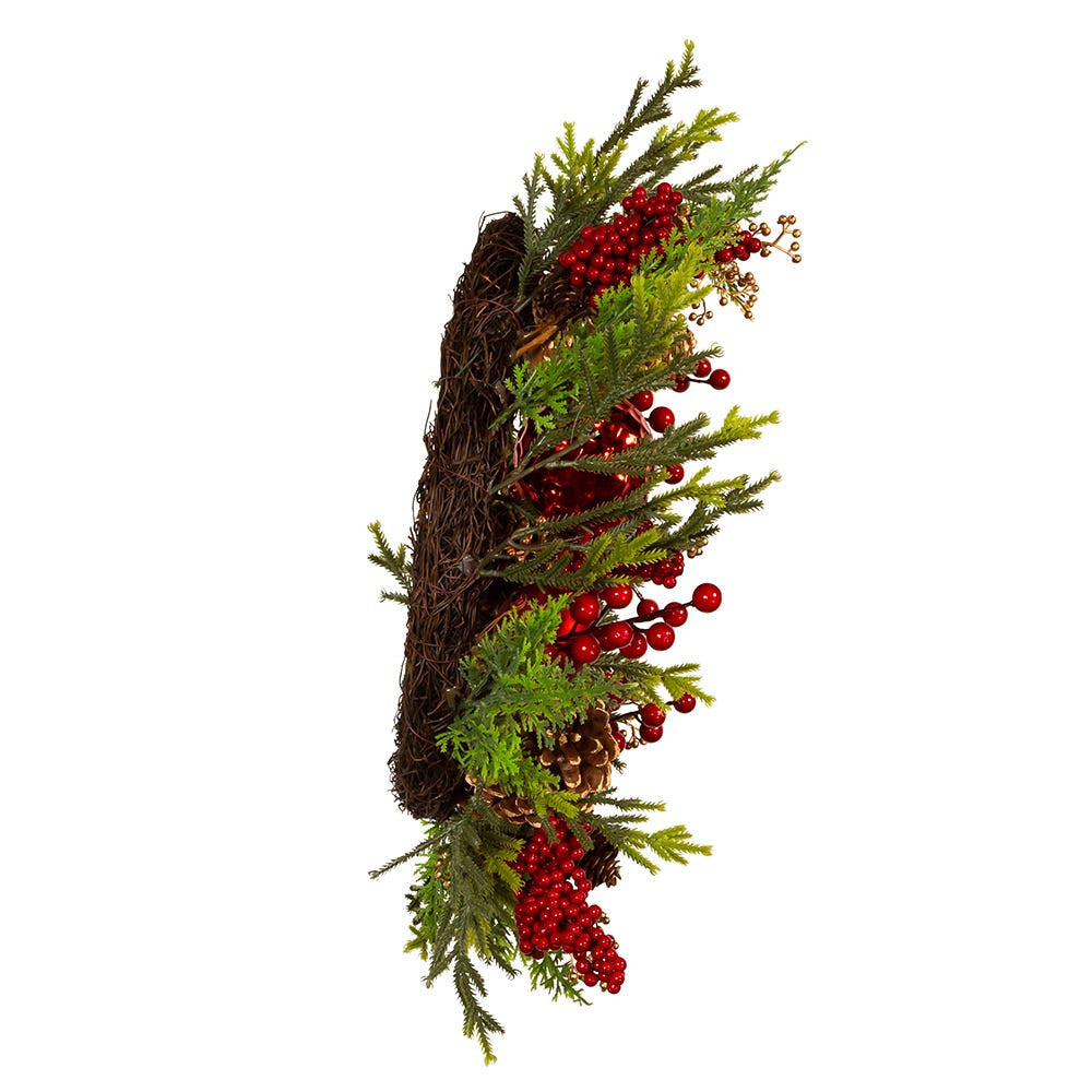 24" Un-Lit Decorated Green Rattan Wreath
