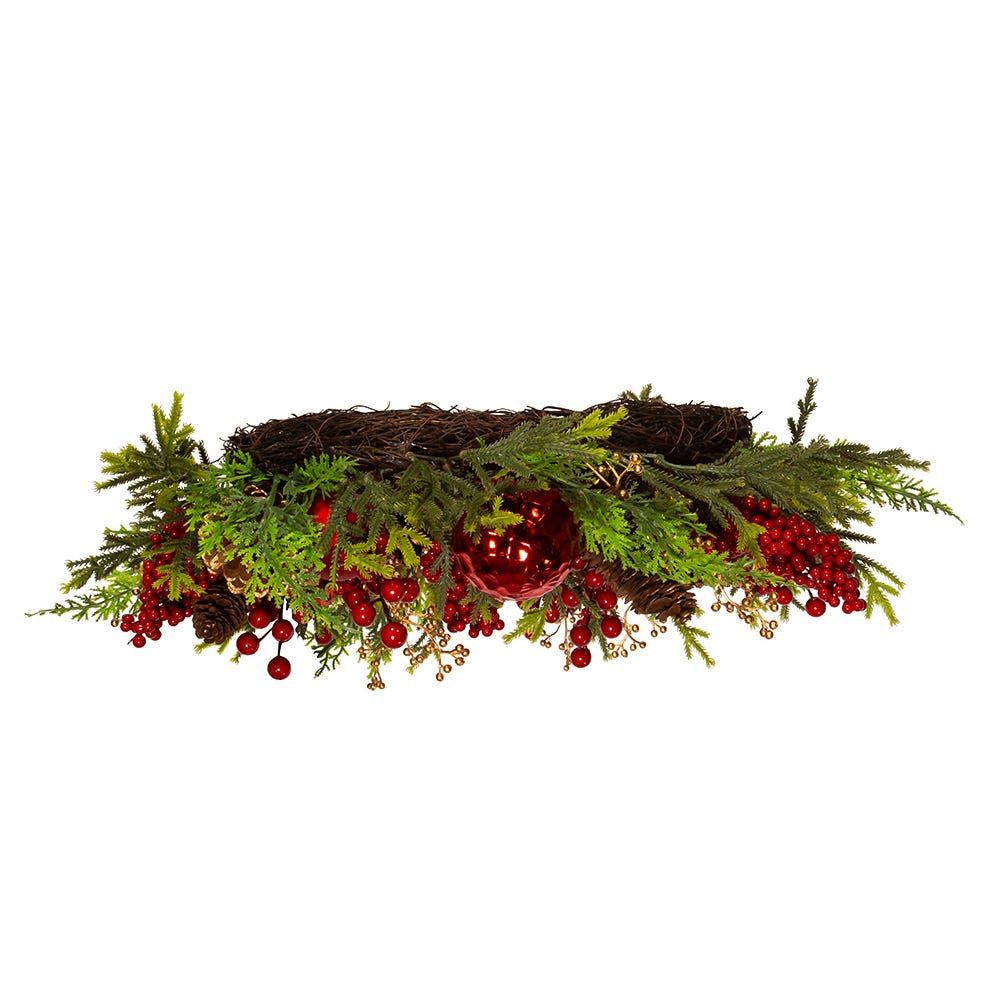 24" Un-Lit Decorated Green Rattan Wreath