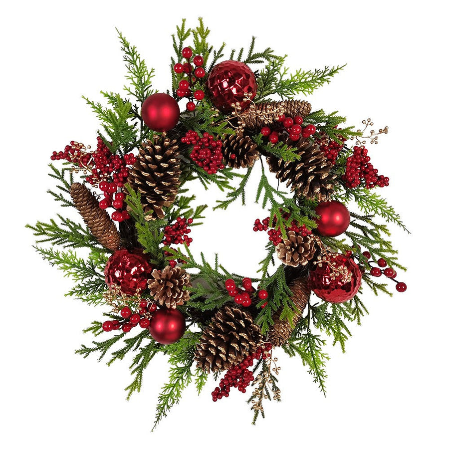 24" Un-Lit Decorated Green Rattan Wreath