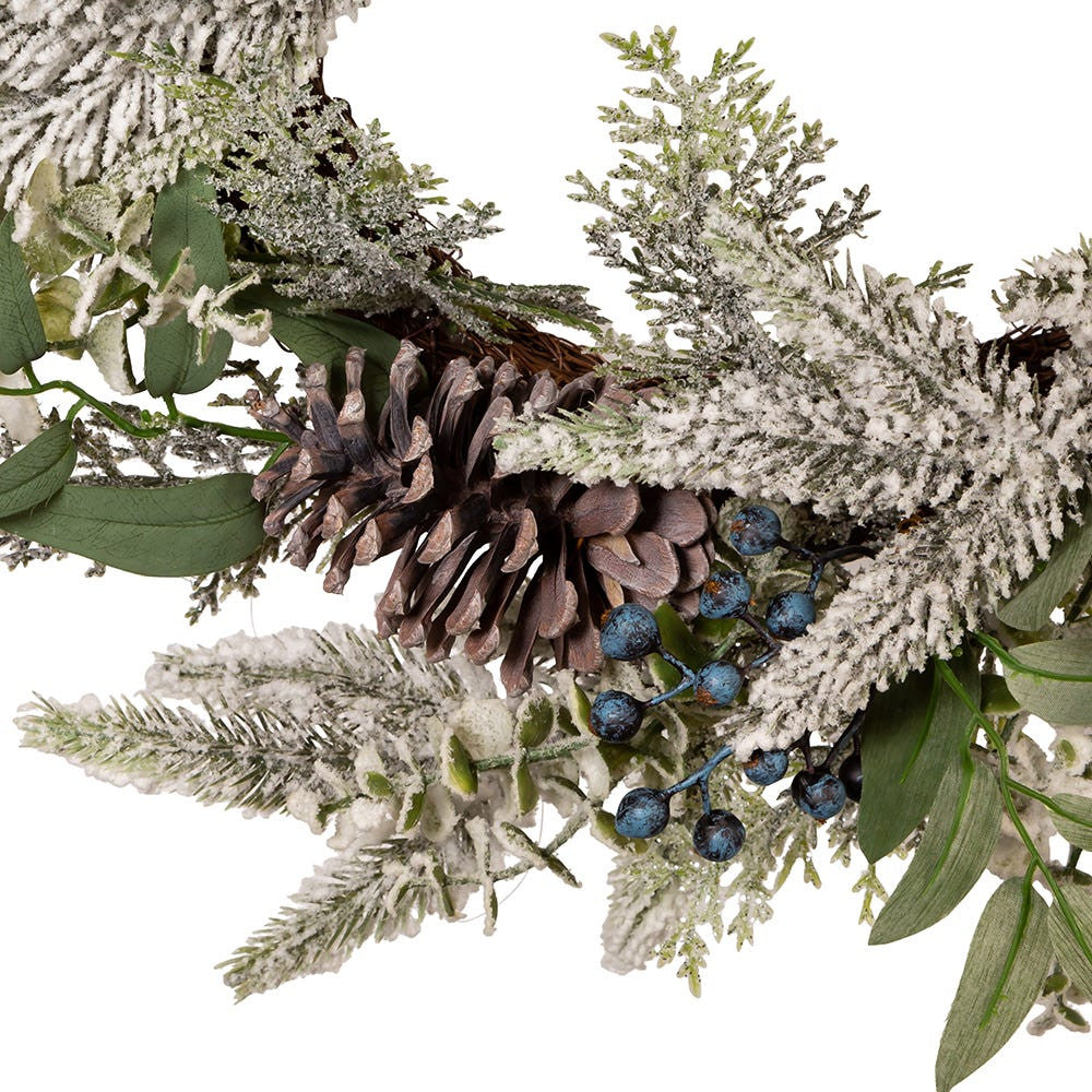 24" Un-Lit Decorated Green Flocked Rattan Wreath With Blueberries