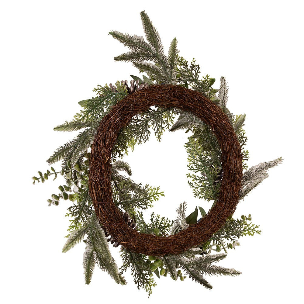 24" Un-Lit Decorated Green Flocked Rattan Wreath With Blueberries