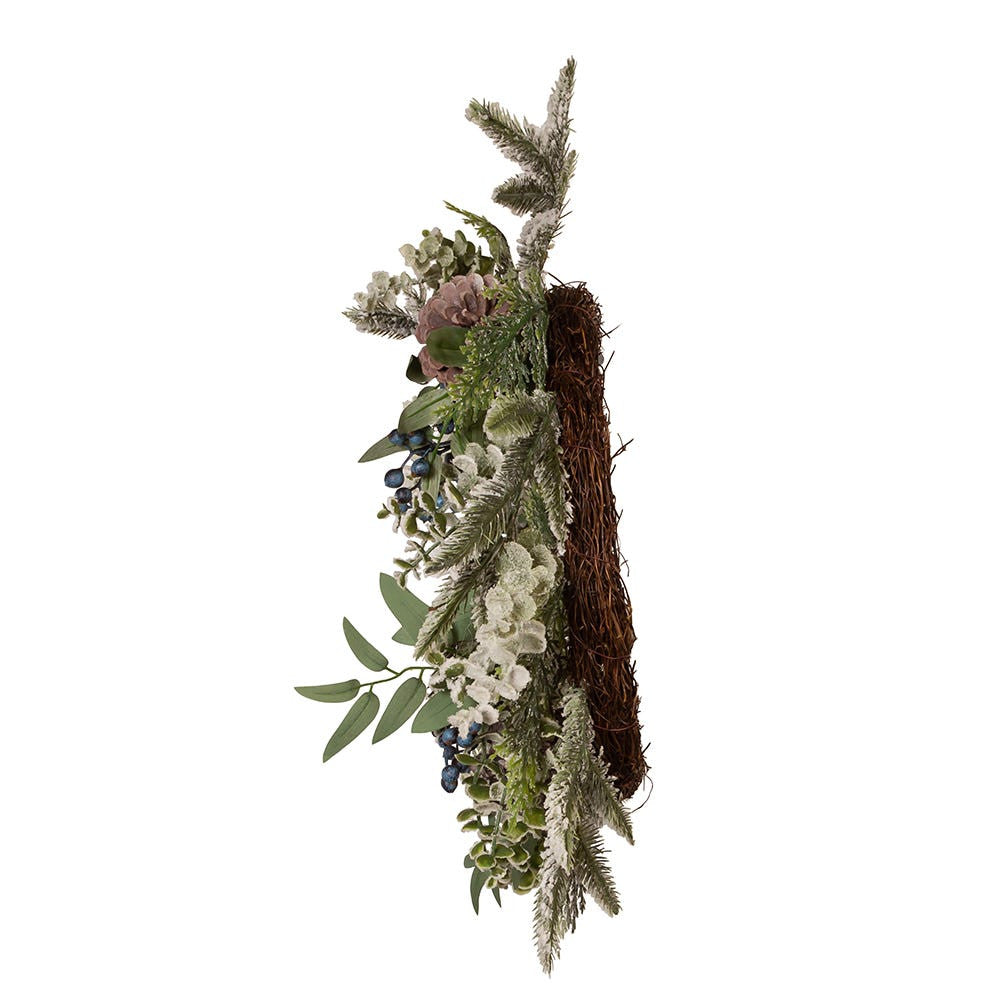 24" Un-Lit Decorated Green Flocked Rattan Wreath With Blueberries