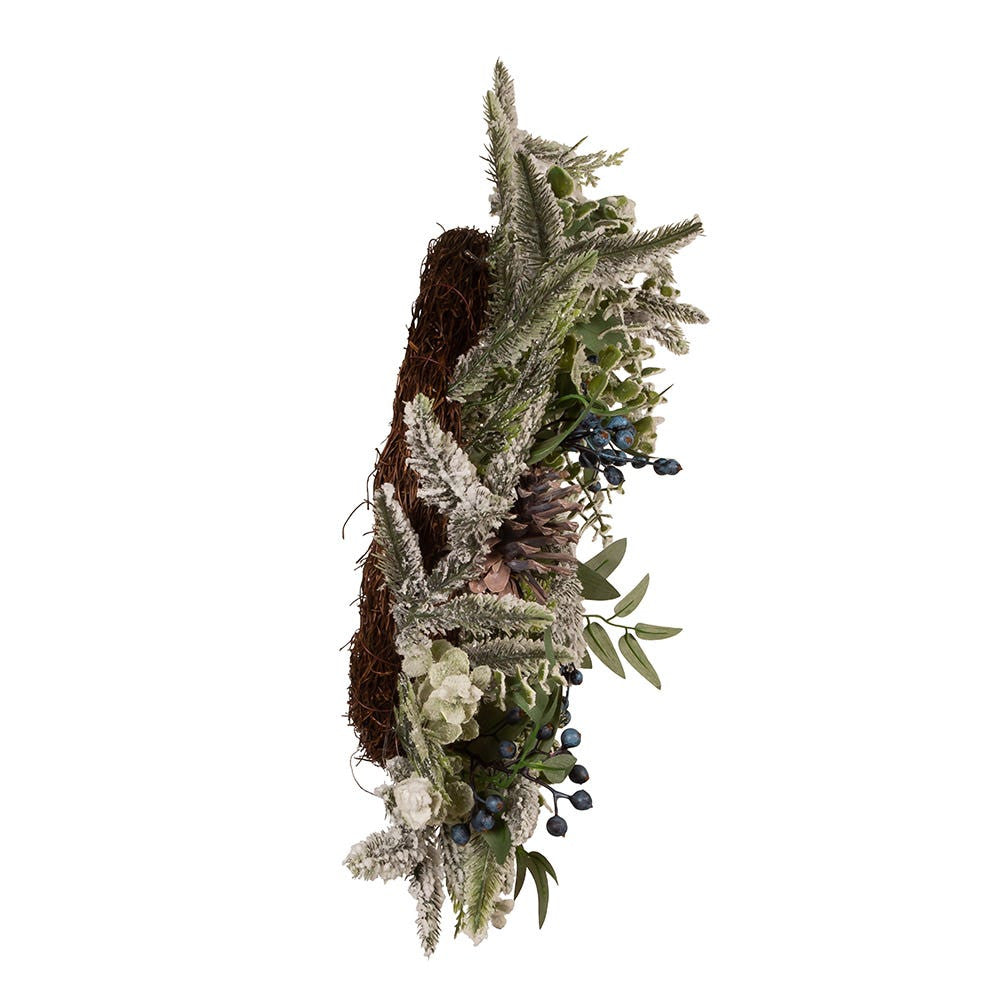 24" Un-Lit Decorated Green Flocked Rattan Wreath With Blueberries