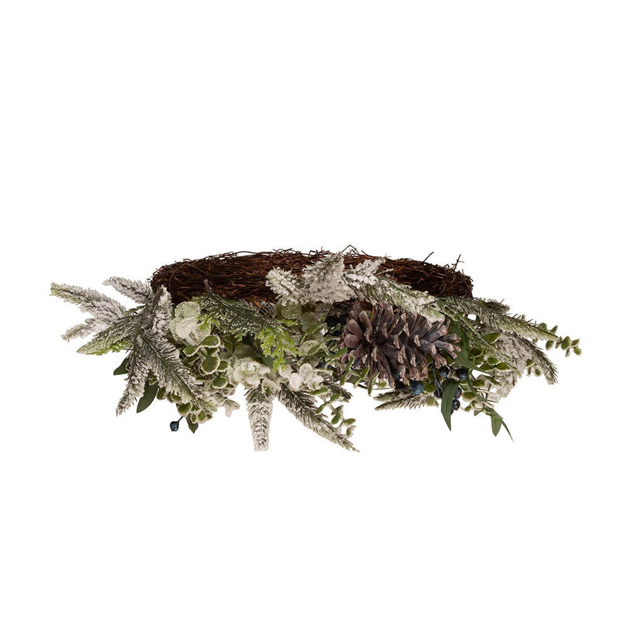 24" Un-Lit Decorated Green Flocked Rattan Wreath With Blueberries