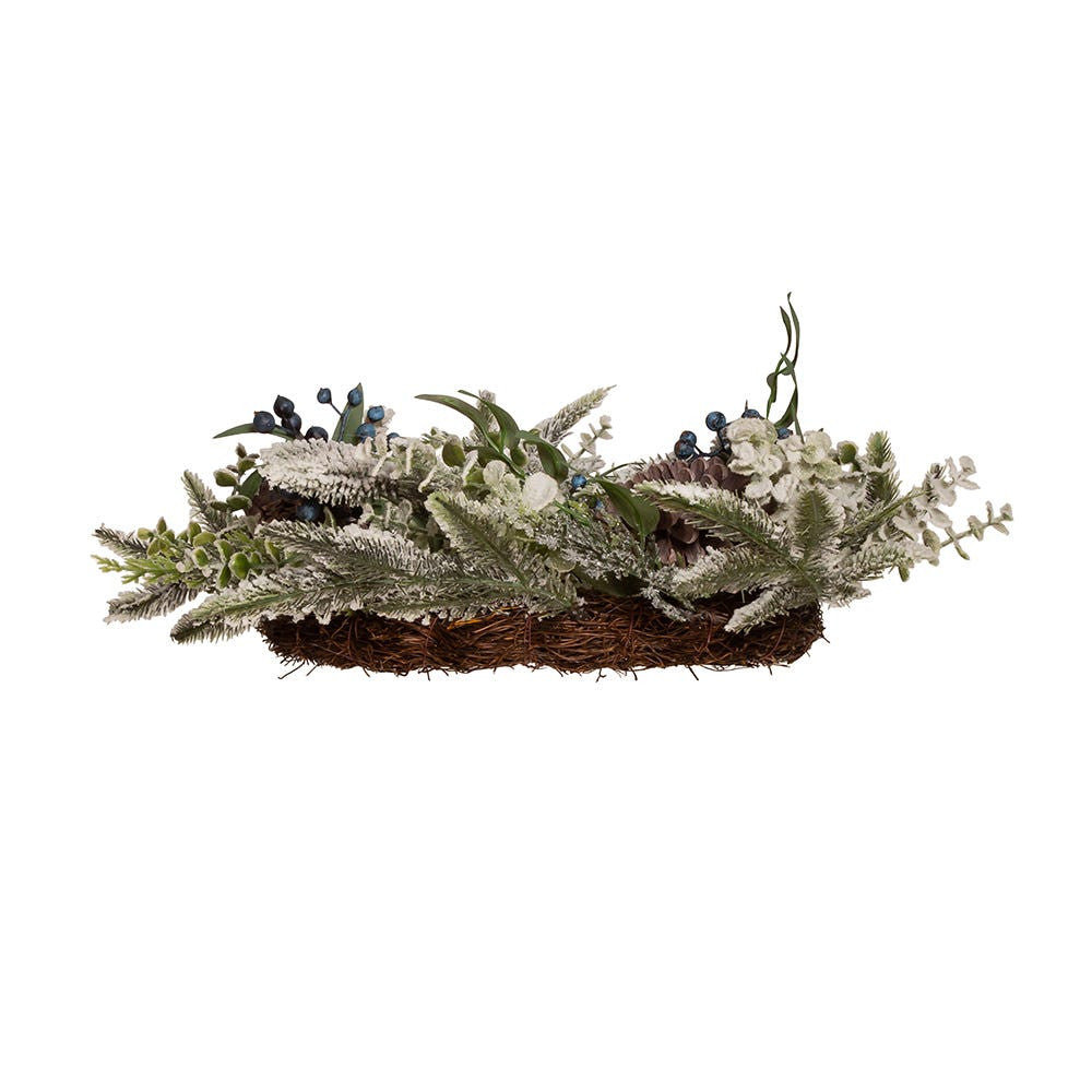 24" Un-Lit Decorated Green Flocked Rattan Wreath With Blueberries