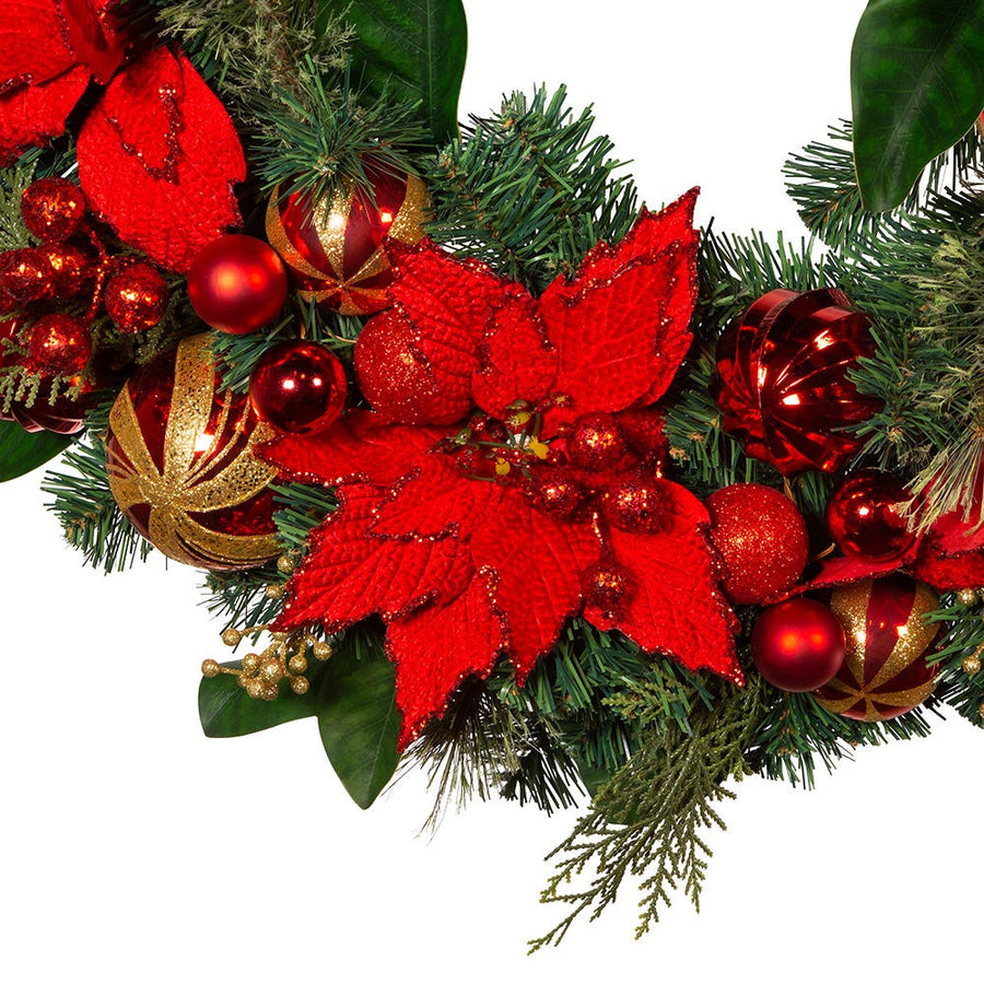 30" Un-Lit Red & Gold Poinsettia Wreath