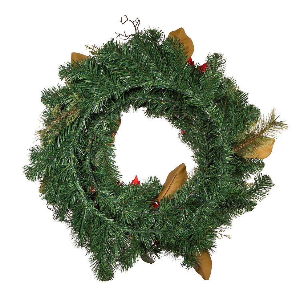30" Un-Lit Red & Gold Poinsettia Wreath