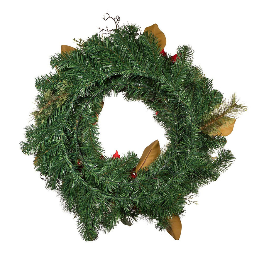 30" Un-Lit Red & Gold Poinsettia Wreath