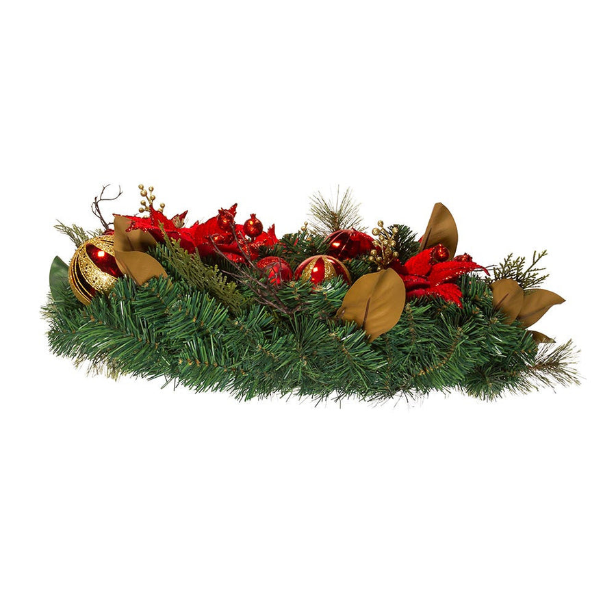 30" Un-Lit Red & Gold Poinsettia Wreath