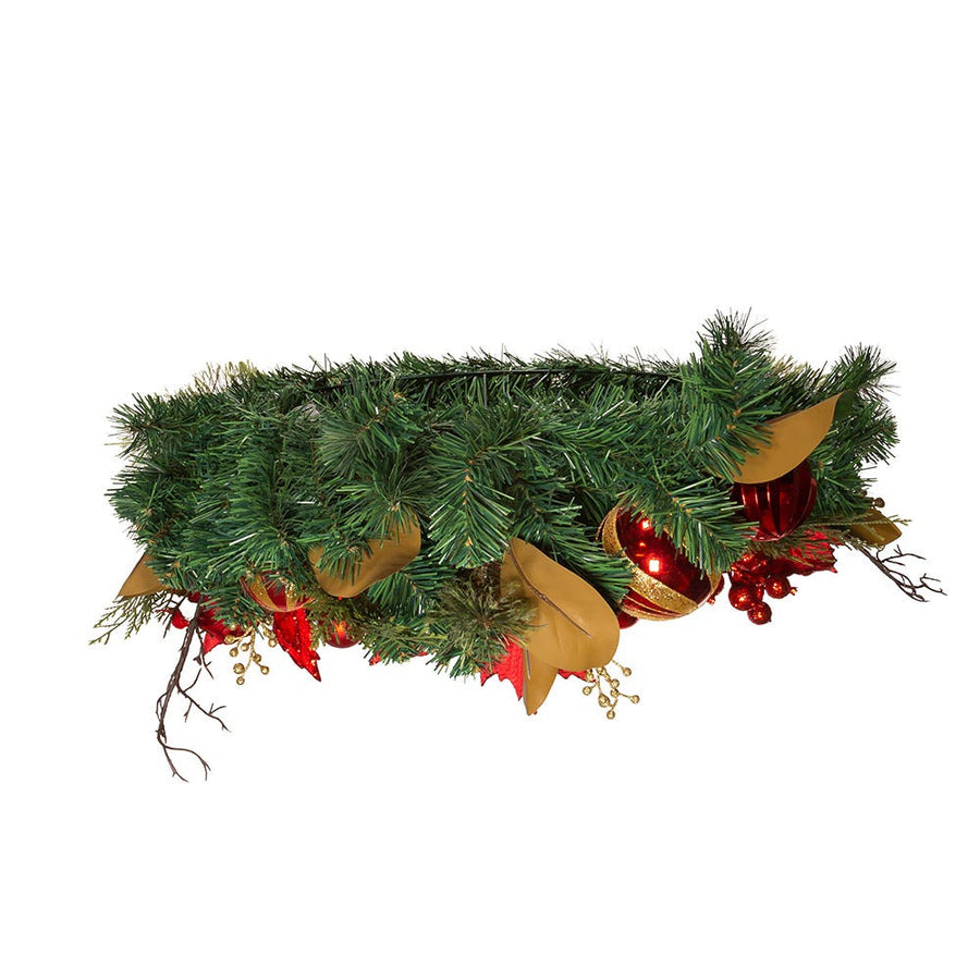 30" Un-Lit Red & Gold Poinsettia Wreath