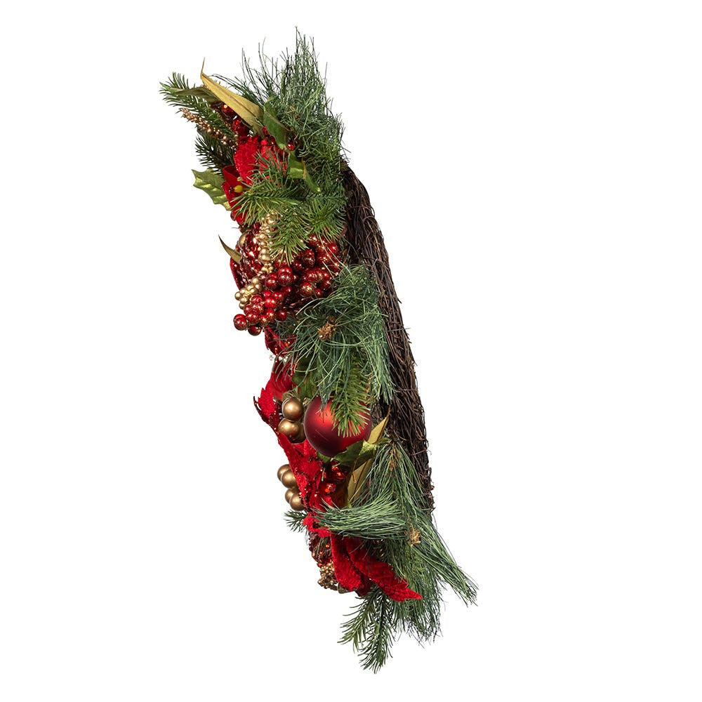 24" Un-Lit Gold & Red Poinsettia Wreath