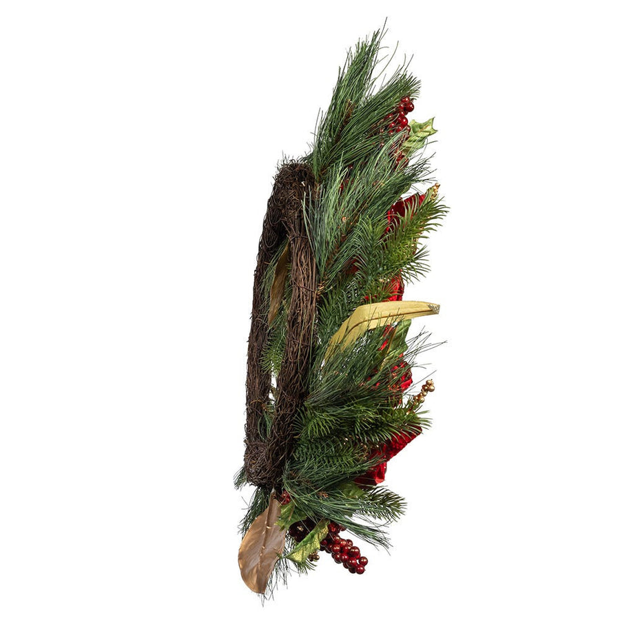 24" Un-Lit Gold & Red Poinsettia Wreath