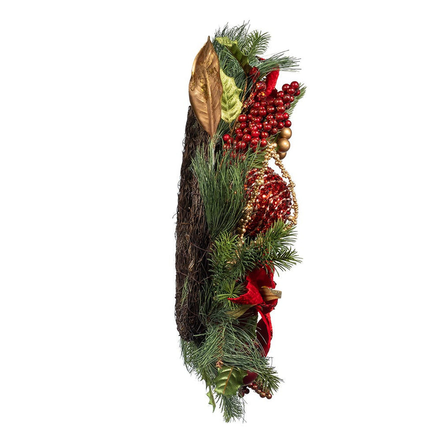 24" Un-Lit Gold & Red Poinsettia Wreath