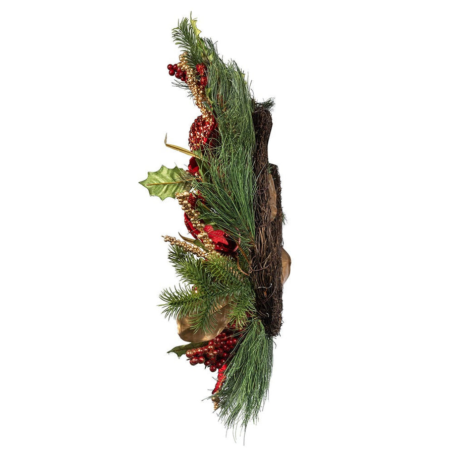 24" Un-Lit Gold & Red Poinsettia Wreath