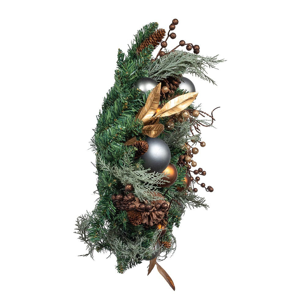 24" Un-Lit Copper & Silver Balls Green Wreath