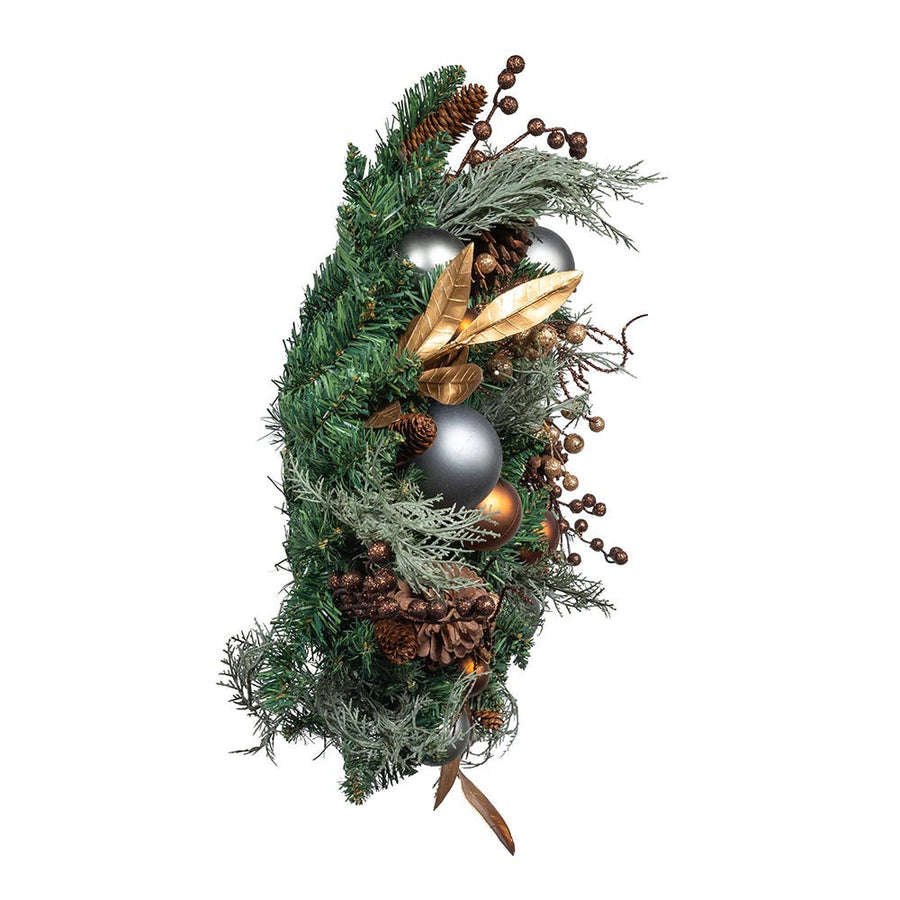 24" Un-Lit Copper & Silver Balls Green Wreath