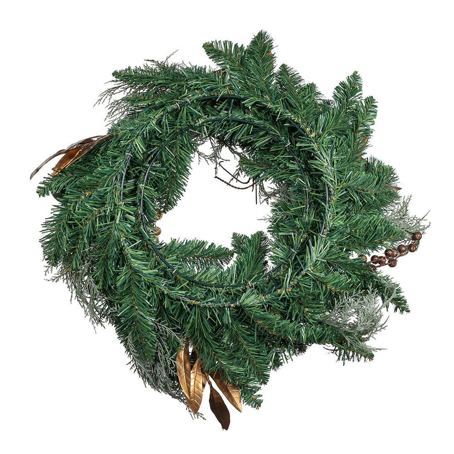 24" Un-Lit Copper & Silver Balls Green Wreath