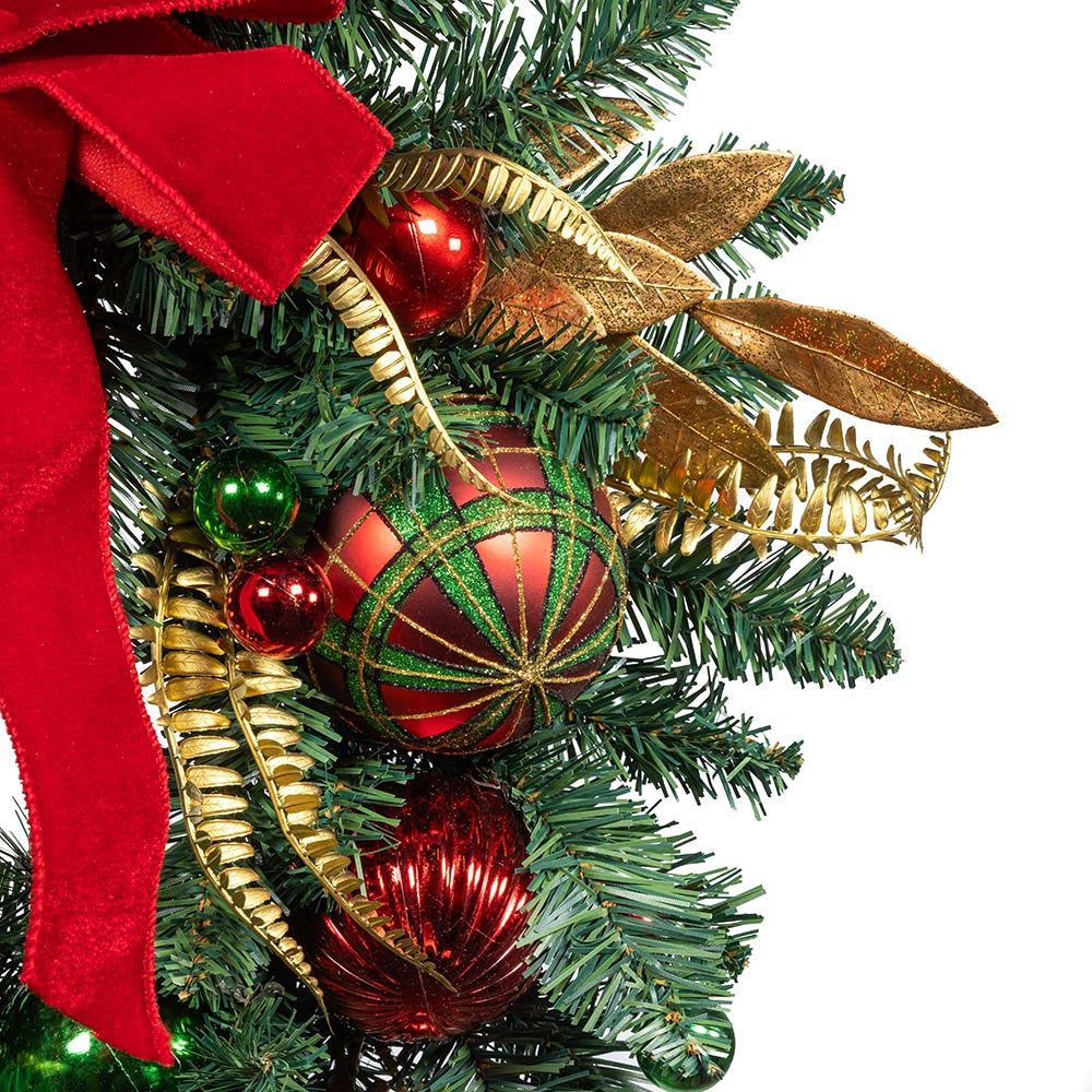 24" Un-Lit Gold, Red & Green Ribbon Wreath