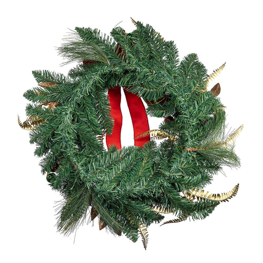 24" Un-Lit Gold, Red & Green Ribbon Wreath