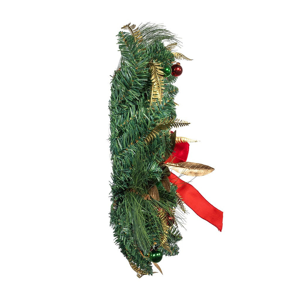 24" Un-Lit Gold, Red & Green Ribbon Wreath