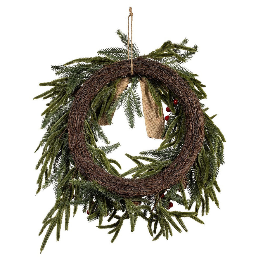 24" Un-Lit Berries & Pinecone Rattan Wreath