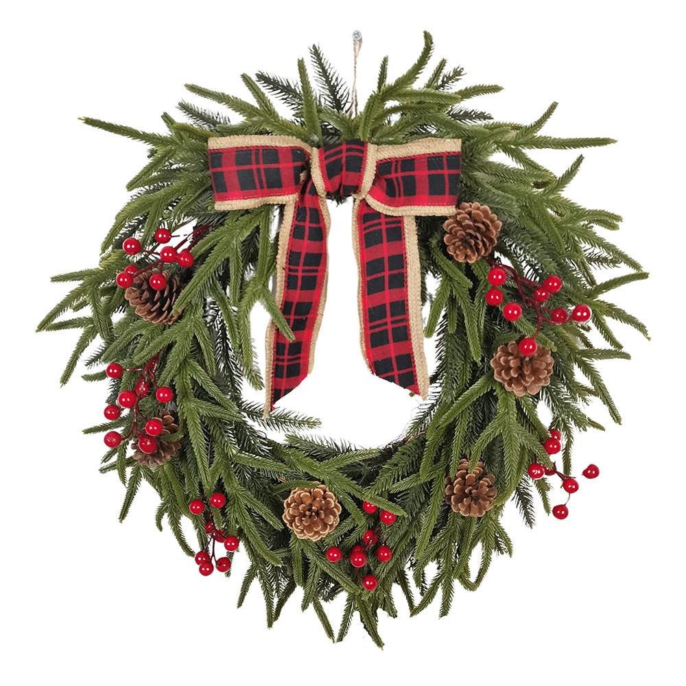 24" Un-Lit Berries & Pinecone Rattan Wreath