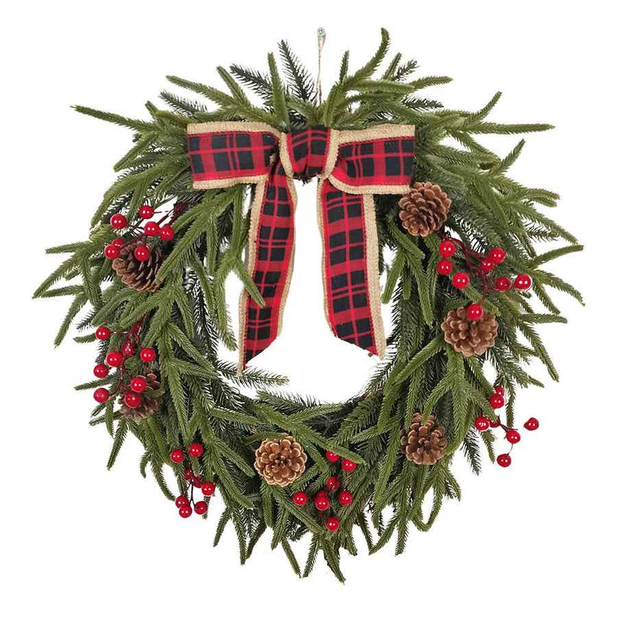 24" Un-Lit Berries & Pinecone Rattan Wreath