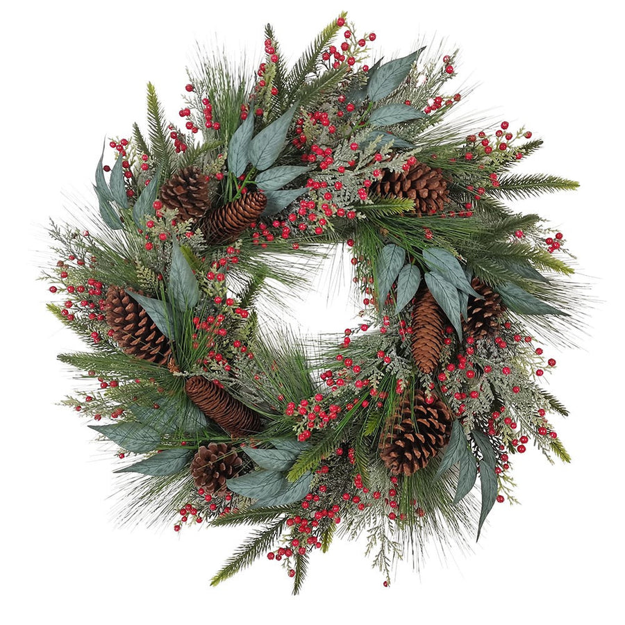 24" Decorated Unlit Rattan With Pinecones Wreath