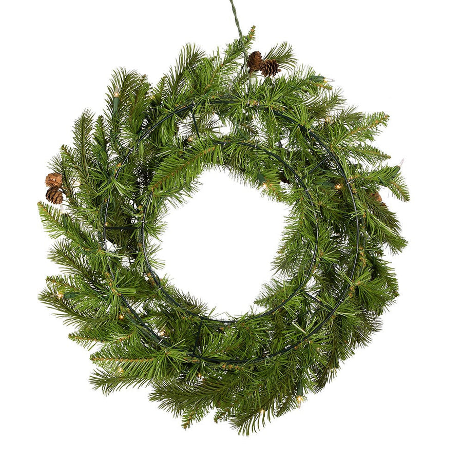24" Pre-Lit Clear Incandescent Pinecone Wreath