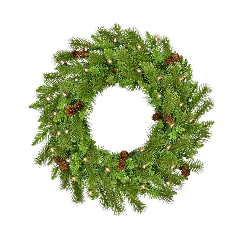 24" Pre-Lit Clear Incandescent Pinecone Wreath