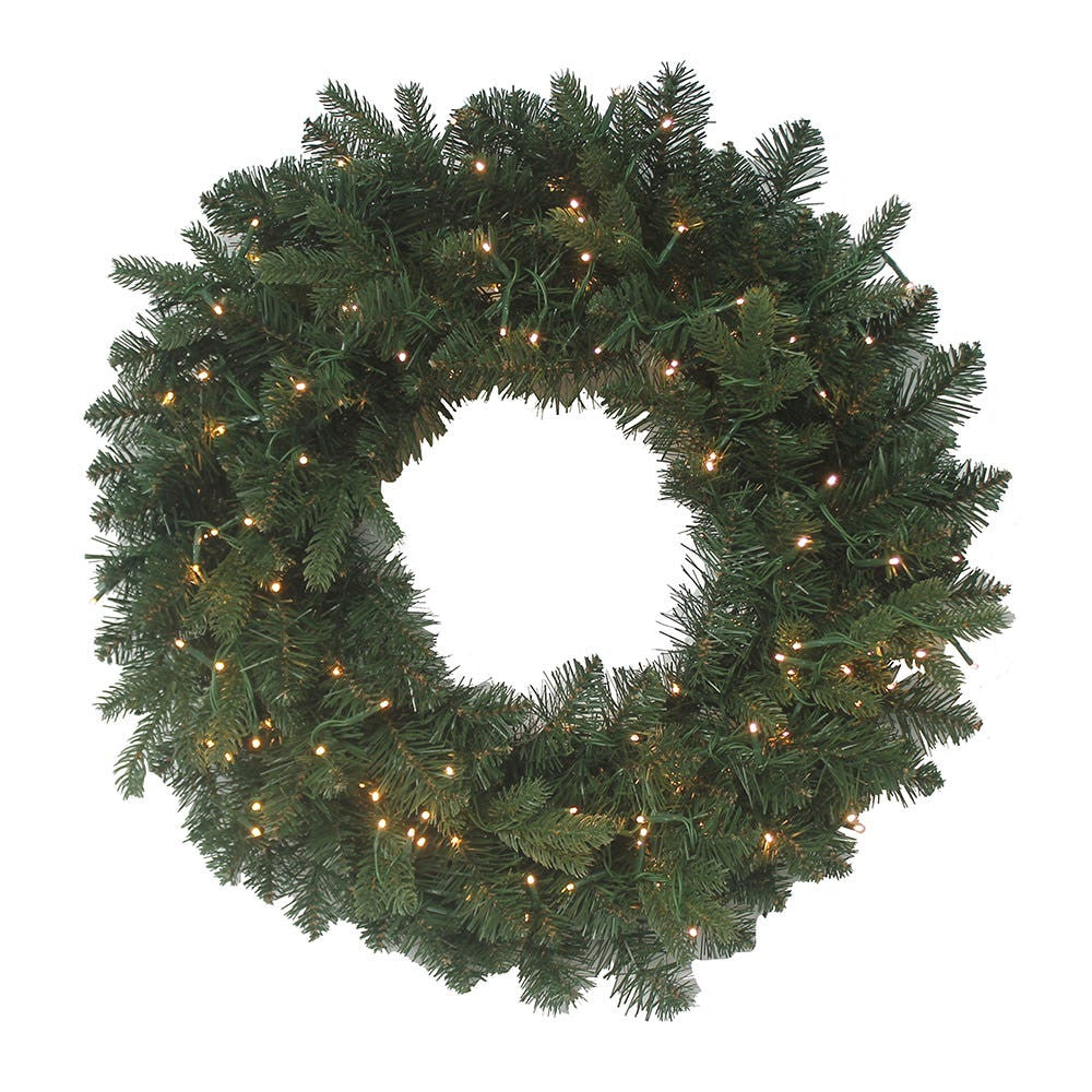 24" Battery-Operated Pre-Lit Warm White Cluster LED Noble Fir Wreath